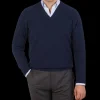 Alan Paine Sweaters | Indigo Blue Lambswool V-Neck