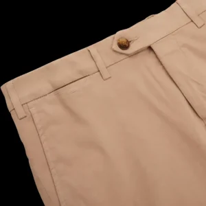 Canali Trousers | Khaki Beige Cotton Stretch Flat Front Chinos