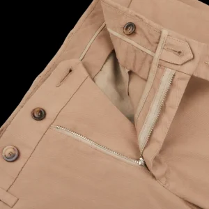 Canali Trousers | Khaki Beige Cotton Stretch Flat Front Chinos