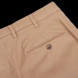 Canali Trousers | Khaki Beige Cotton Stretch Flat Front Chinos