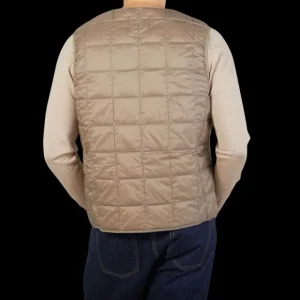 Taion Gilets | Khaki Beige Nylon Down Padded Vest