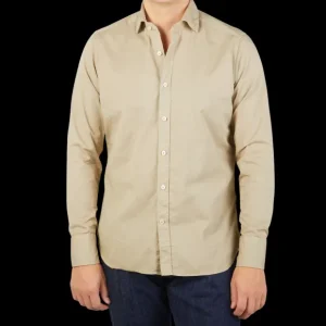 Tintoria Mattei Shirts | Khaki Beige Overdyed Cotton Poplin Shirt