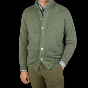 Alan Paine Knitwear | Landscape Green Lambswool Landford Cardigan