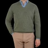 Alan Paine Knitwear | Landscape Green Lambswool V-Neck