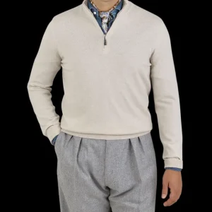 Gran Sasso Knitwear | Light Beige Cashmere 1/4 Zip Sweater