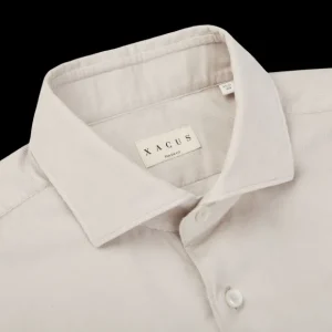 Xacus Shirts | Light Beige Cotton Corduroy Casual Shirt