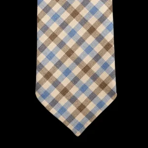 Dreaming Of Monday Ties | Light Beige Gunclub Checked 7-Fold Wool Tie