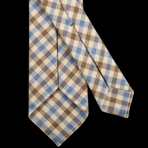 Dreaming Of Monday Ties | Light Beige Gunclub Checked 7-Fold Wool Tie