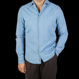 Stenströms Shirts | Light Blue Cotton Denim Casual Slimline Shirt