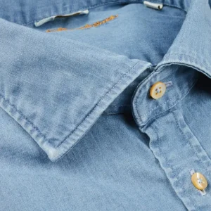 Stenströms Shirts | Light Blue Cotton Denim Fitted Body Shirt