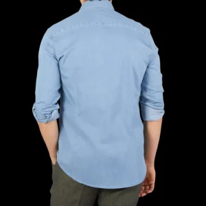 Stenströms Shirts | Light Blue Cotton Denim Fitted Body Shirt