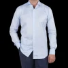 Mazzarelli Shirts | Light Blue Cotton Twill Cut Away Slim Shirt