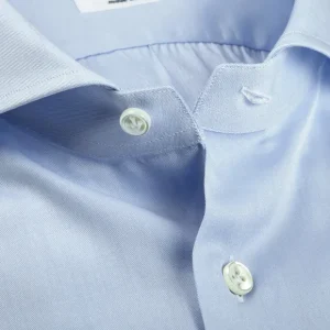 Mazzarelli Shirts | Light Blue Cotton Twill Cut Away Slim Shirt