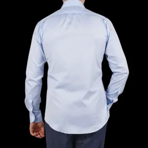 Mazzarelli Shirts | Light Blue Cotton Twill Cut Away Slim Shirt