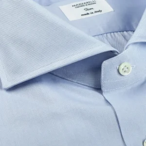 Mazzarelli Shirts | Light Blue Cotton Twill Cut Away Slim Shirt