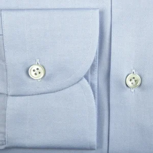 Mazzarelli Shirts | Light Blue Cotton Twill Cut Away Slim Shirt