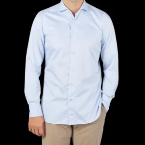 Finamore Shirts | Light Blue Fine Cotton Twill Cut-Away Shirt