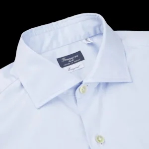 Finamore Shirts | Light Blue Fine Cotton Twill Cut-Away Shirt