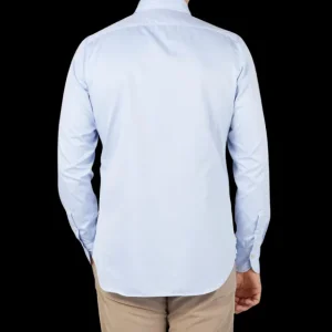 Finamore Shirts | Light Blue Fine Cotton Twill Cut-Away Shirt