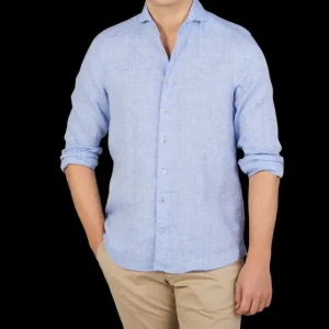 Stenströms Shirts | Light Blue Linen Cutaway Slimline Shirt