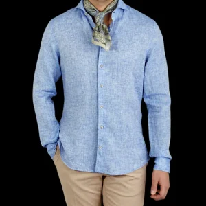 Stenströms Shirts | Light Blue Linen Cutaway Fitted Body Shirt