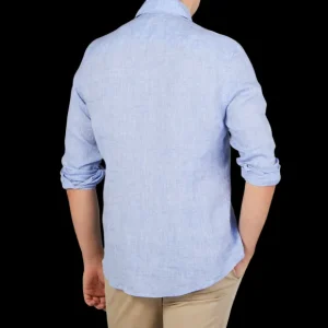 Stenströms Shirts | Light Blue Linen Cutaway Slimline Shirt