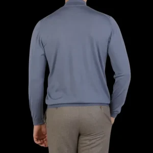 Fedeli Knitwear | Light Blue 140S Wool Mockneck Sweater