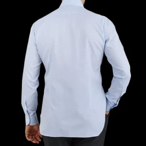 Mazzarelli Shirts | Light Blue Slim Cutaway Herringbone Shirt