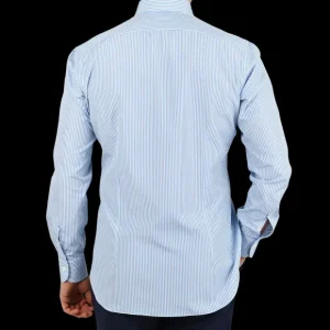 Mazzarelli Shirts | Light Blue Striped Regular Fit Cotton Shirt