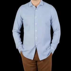 Xacus Shirts | Light Blue Washed Cotton Twill Casual Shirt