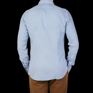 Xacus Shirts | Light Blue Washed Cotton Twill Casual Shirt