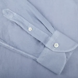 Xacus Shirts | Light Blue Washed Cotton Twill Casual Shirt