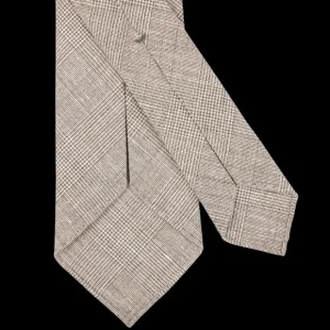 Dreaming Of Monday Ties | Light Brown Checked 7-Fold Linen Wool Tie