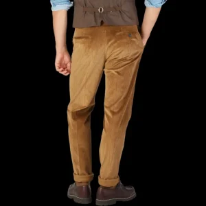 Berwich Trousers | Light Brown Cotton Corduroy Flat Front Trousers