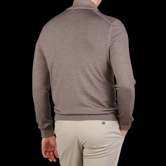 Gran Sasso Cardigans | Light Brown Vintage Merino Wool Zip Cardigan