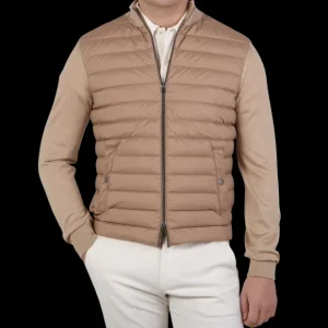 Herno Knitwear | Light Camel Wool Silk Nylon Padded Jacket