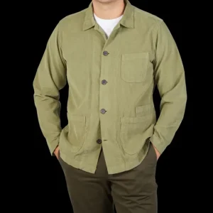 Universal Works Outerwear | Light Green Cotton Corduroy Bakers Overshirt