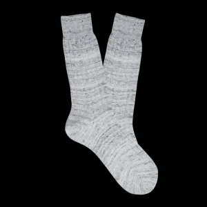 Bresciani Socks | Light Grey Melange Ribbed Linen Socks