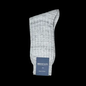 Bresciani Socks | Light Grey Melange Ribbed Linen Socks