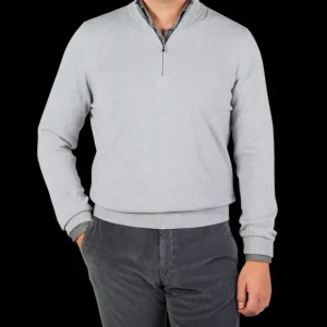 Gran Sasso Sweaters | Light Grey Wool Cashmere 1/4 Zip Sweater