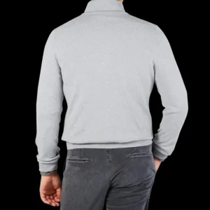 Gran Sasso Sweaters | Light Grey Wool Cashmere 1/4 Zip Sweater
