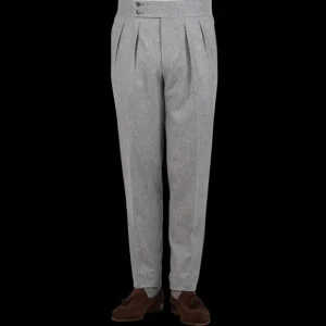 Luigi Bianchi Trousers | Light Grey Wool Flannel Pleated Trousers