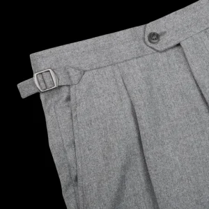 Studio 73 Trousers | Light Grey Wool Flannel Pleated Trousers