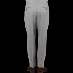 Luigi Bianchi Trousers | Light Grey Wool Flannel Pleated Trousers