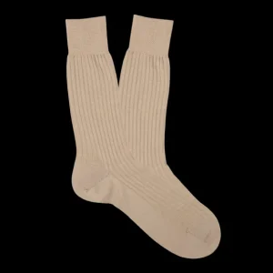 Pantherella Socks | Light Khaki Merino Wool Ribbed Ankle Socks