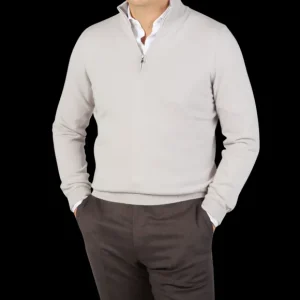 Gran Sasso Knitwear | Light Taupe Cashmere 1/4 Zip Sweater