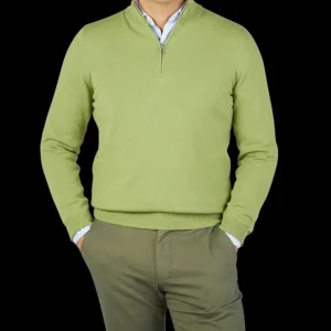 Gran Sasso Knitwear | Lime Green Cashmere 1/4 Zip Sweater