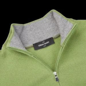 Gran Sasso Knitwear | Lime Green Cashmere 1/4 Zip Sweater