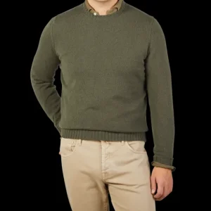 Filippo de Laurentiis Sweaters | Loden Green Wool Cashmere Crewneck Sweater