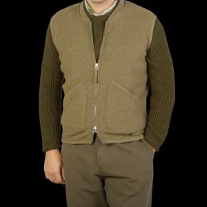 Universal Works Gilets | Lovat Green Wool Fleece Zip Waistcoat